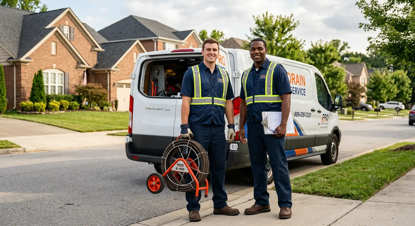 Sewer and drain service team with equipment ready for work in Belton