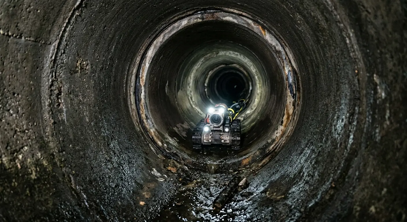 Robotic sewer camera inspecting pipe interior for Sewer Line Cleaning in Belton