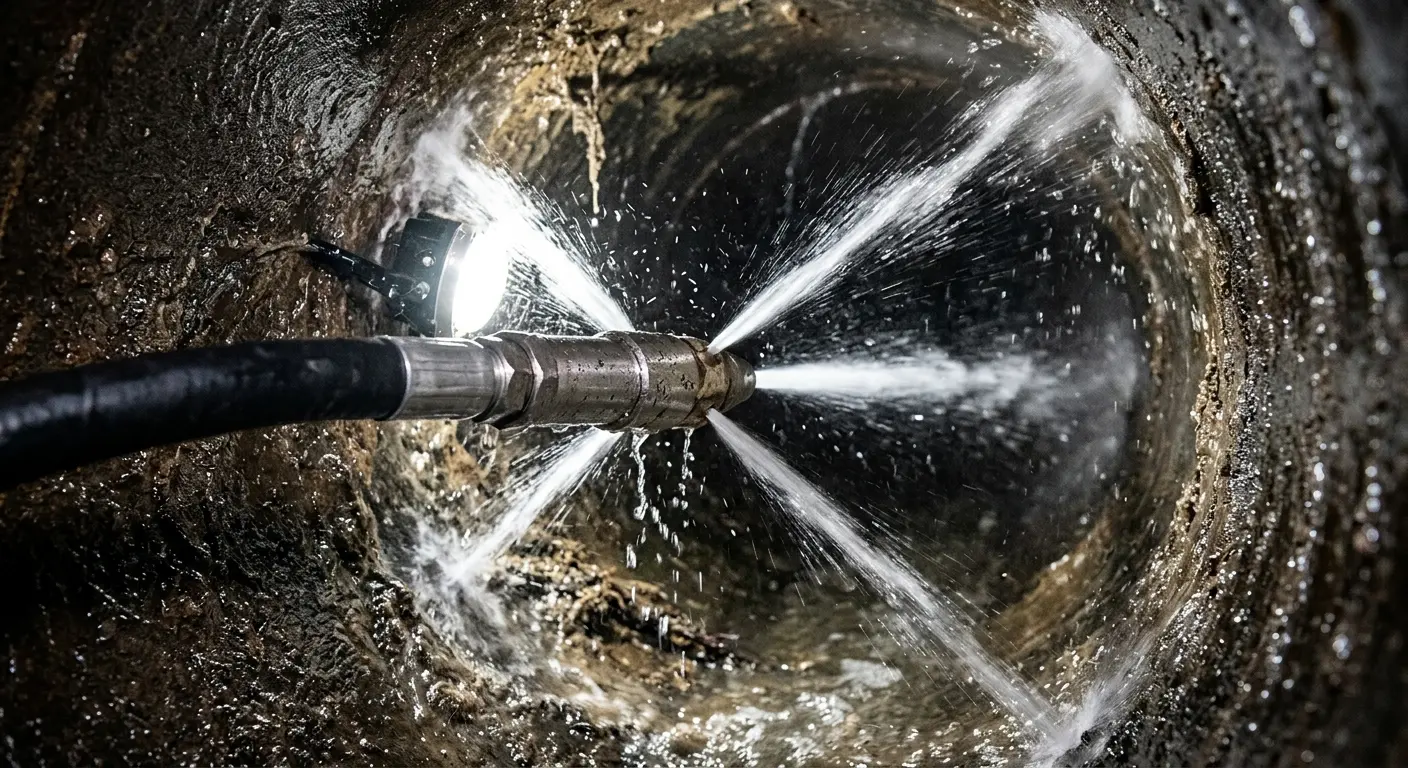 High-pressure hydro jetting nozzle cleaning sewer pipe for Sewer Cleanout in Belton